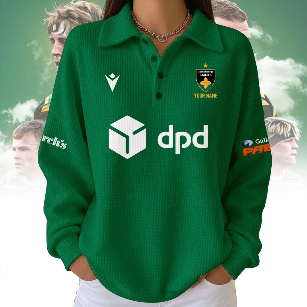 Northampton Saints Rugby Football Club Green Long Sleeve Polo Shirt Northampton Saints Rugby Football Club Green Long Sleeve Polo Shirt