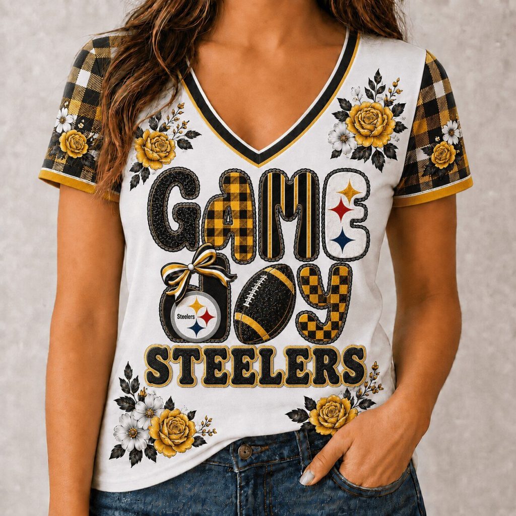 Pittsburgh Steelers Game Day Flowers Football Team Fan V-Neck T-Shirt Pittsburgh Steelers Game Day Flowers Football Team Fan V-Neck T-Shirt