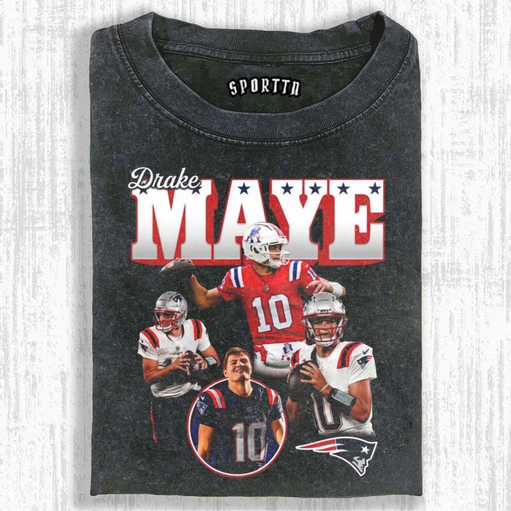 New England Patriots T-Shirt Featuring Drake Maye Football Player Design 1 New England Patriots T-Shirt Featuring Drake Maye Football Player Design