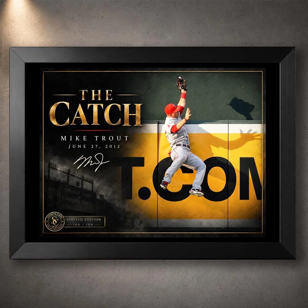 Mike Trout The Catch Baseball Wall Art Plaque with Signature