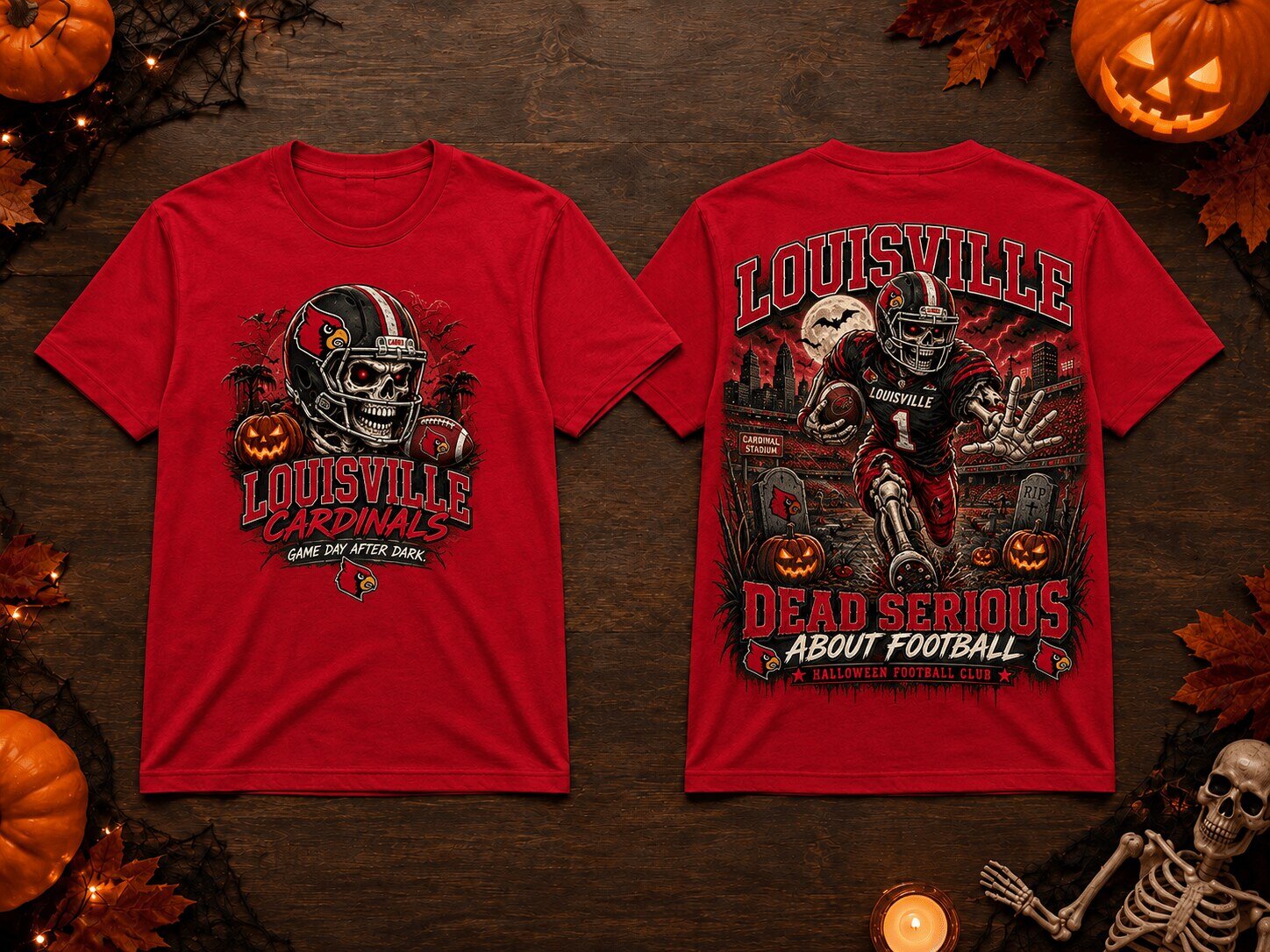 Louisville Cardinals Football Halloween Skeleton Game Day T-Shirt