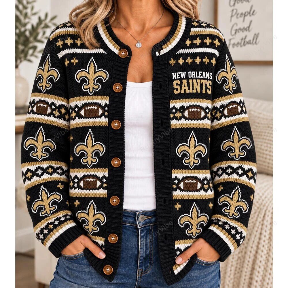 New Orleans Saints Football Team Ugly Christmas Sweater Cardigan