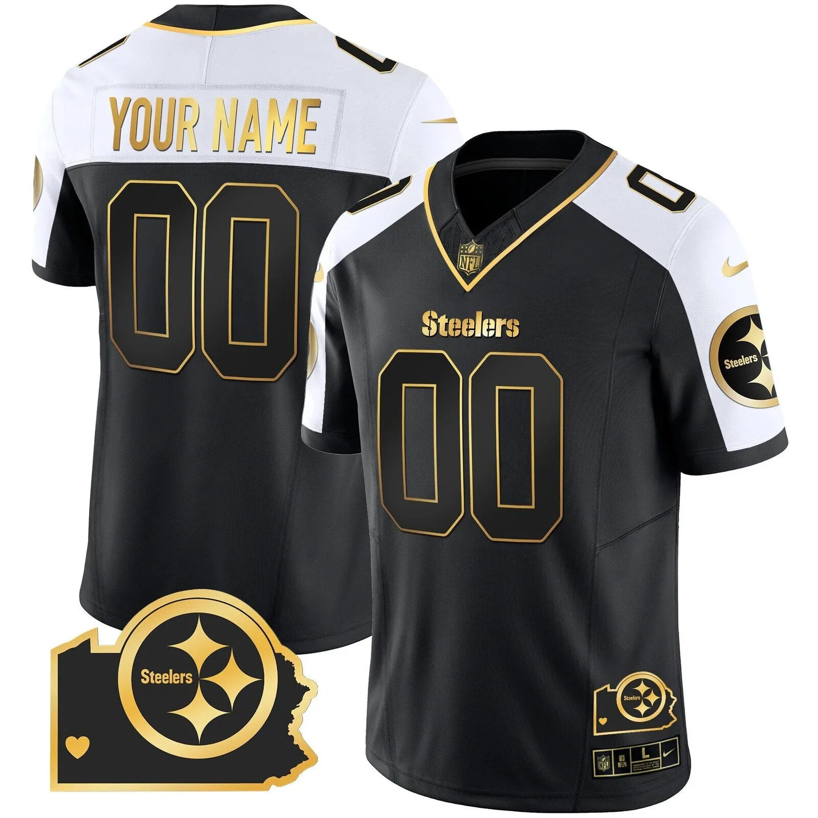 Pittsburgh Steelers Home Black and Gold Custom Football Jersey
