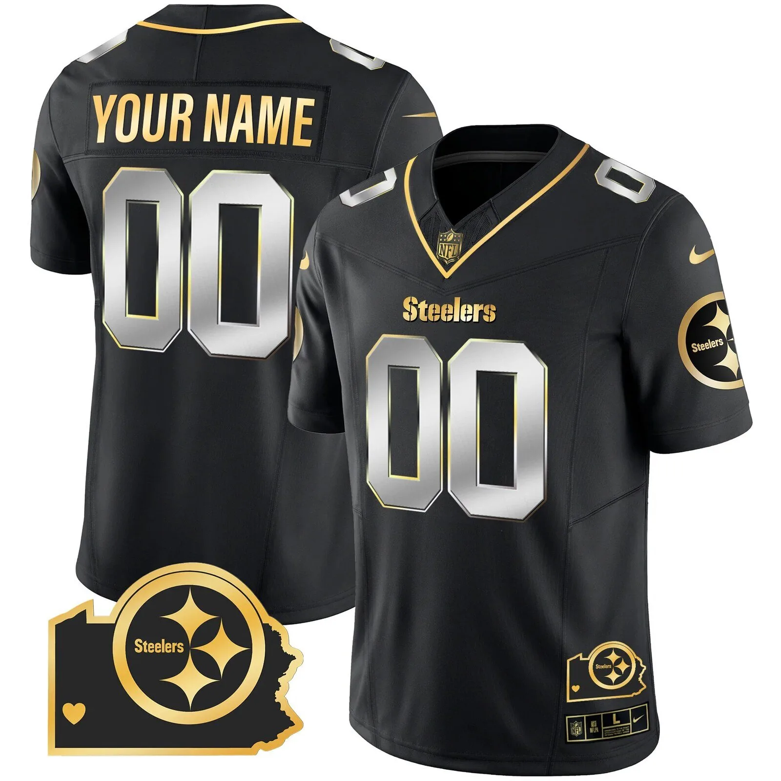Pittsburgh Steelers Home Black and Gold Custom Football Jersey