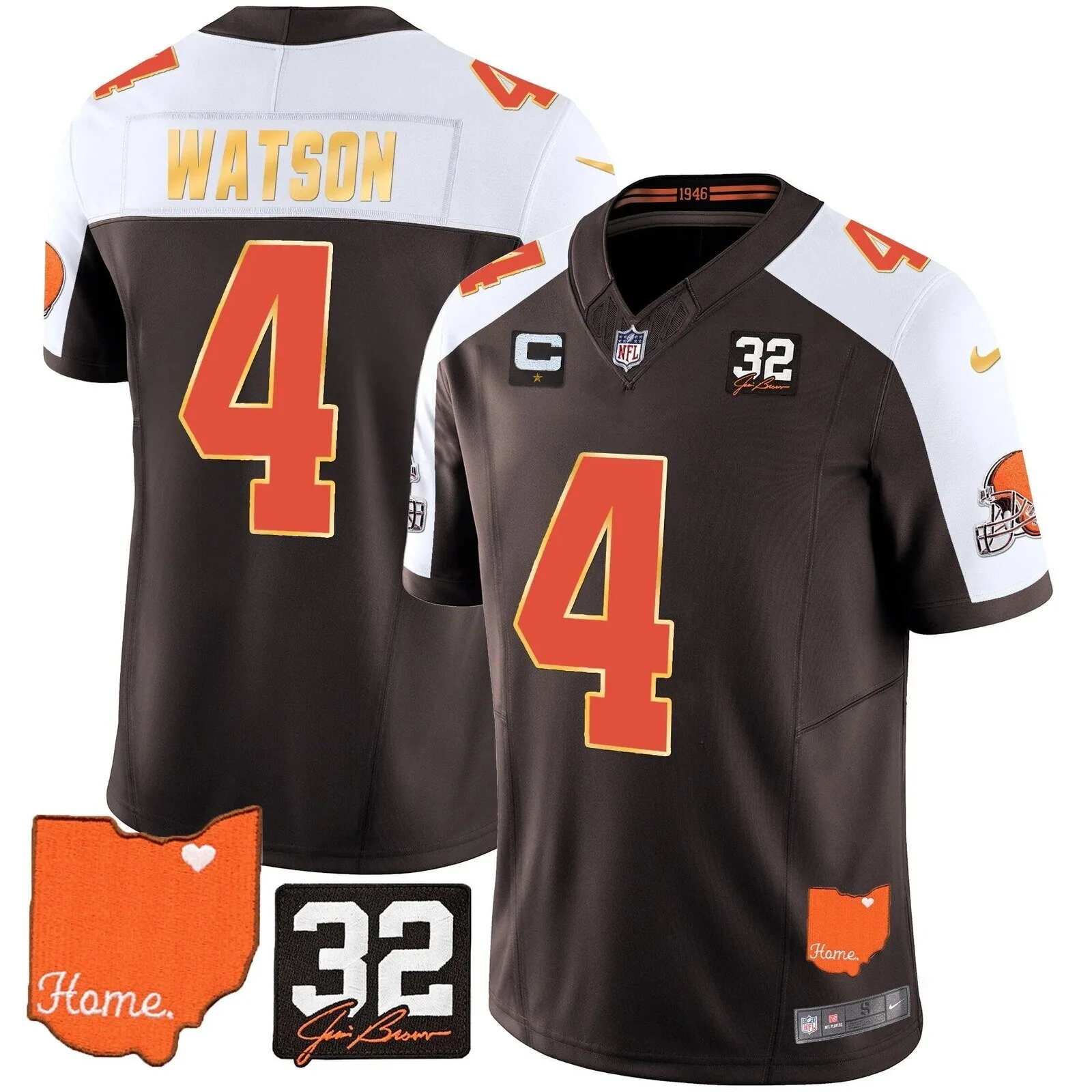 Cleveland Browns Deshaun Watson Home Patch Football Jersey