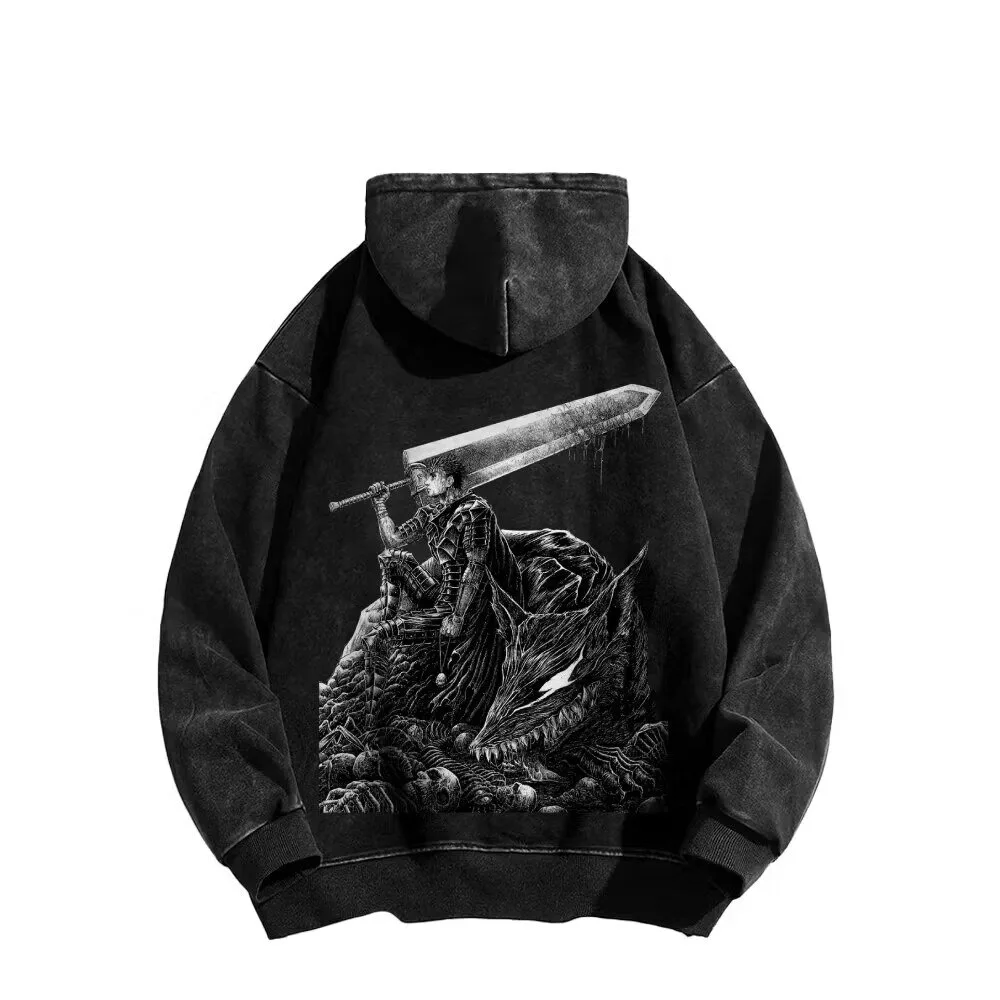Berserk Guts Dragon Slayer Sword Washed Black Hoodie