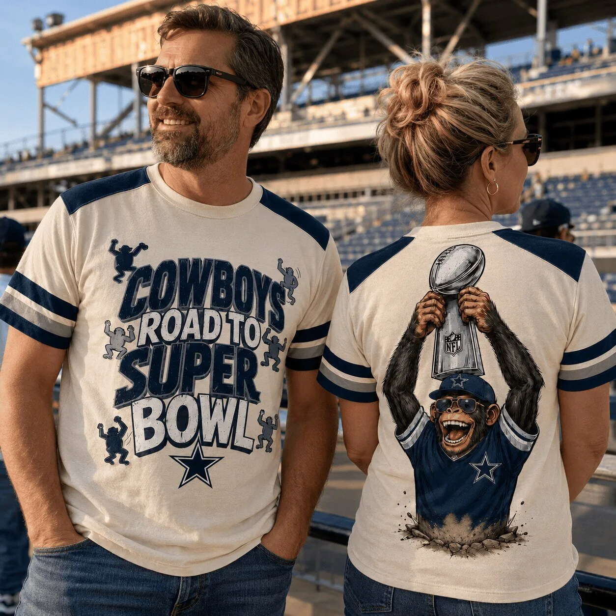 Cowboys Football Road to Super Bowl Funny Monkey T-Shirt
