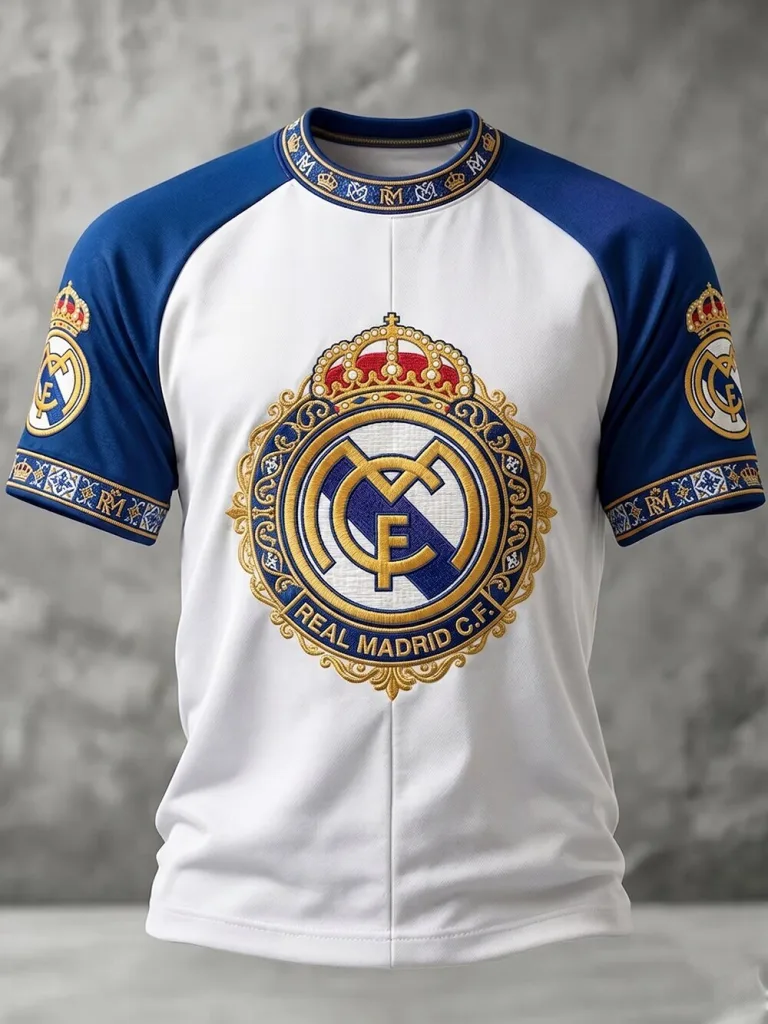 Real Madrid Football Club Gold Crest Blue and White Soccer Jersey 36 Real Madrid Football Club Gold Crest Blue and White Soccer Jersey