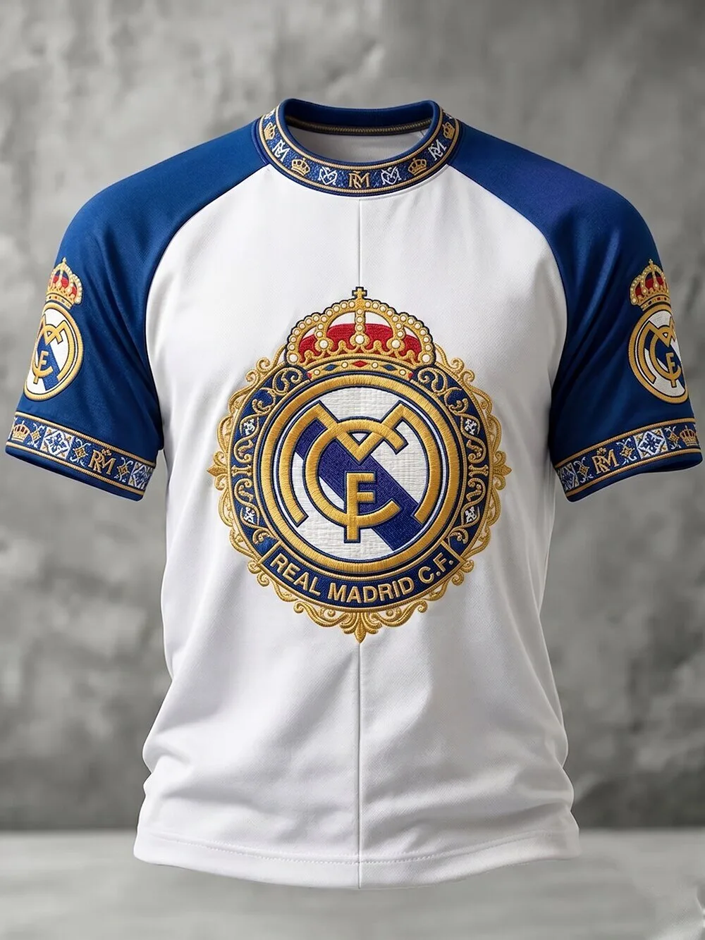 Real Madrid Football Club Gold Crest Blue and White Soccer Jersey