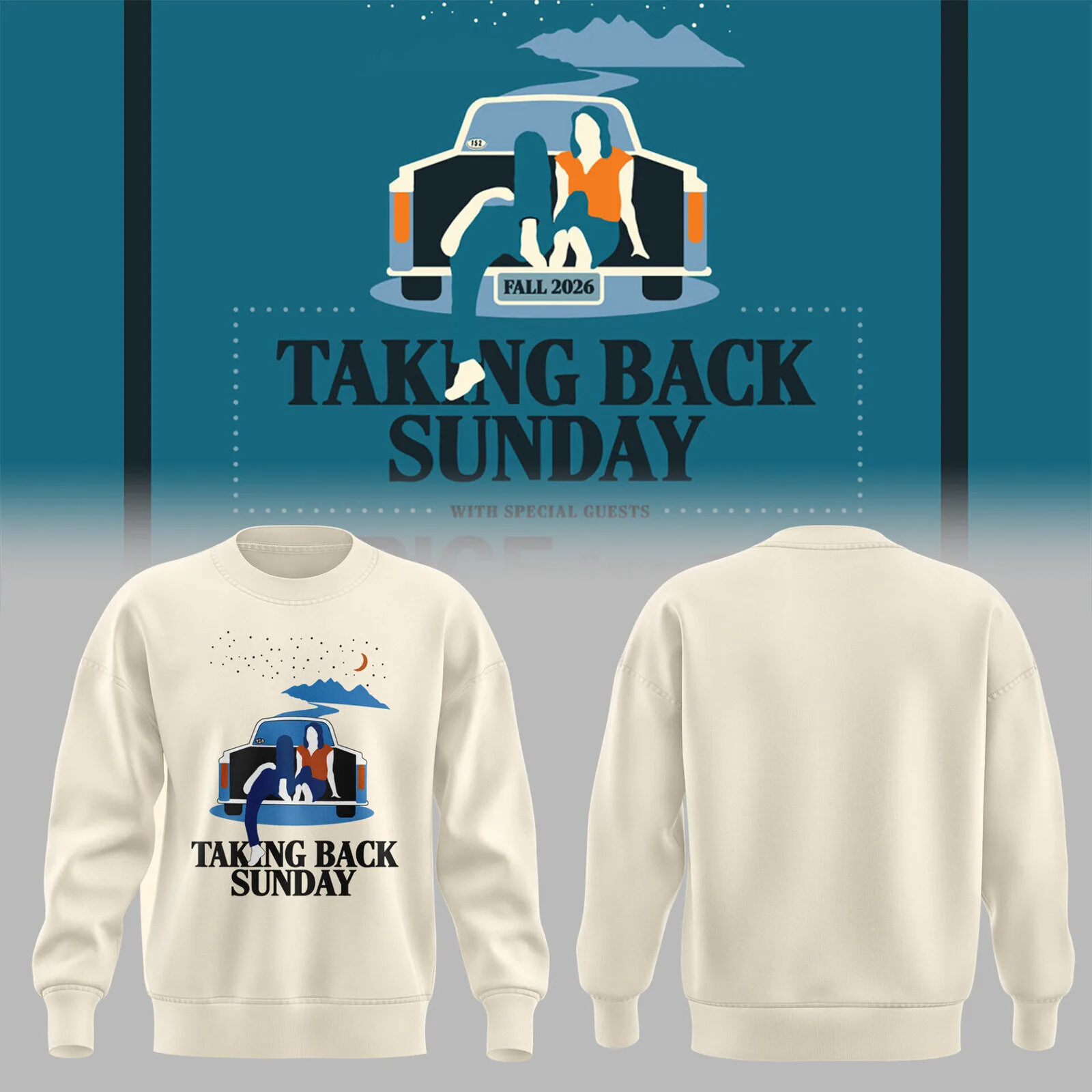 Taking Back Sunday Fall Tour 2026 Cream Crewneck Sweatshirt