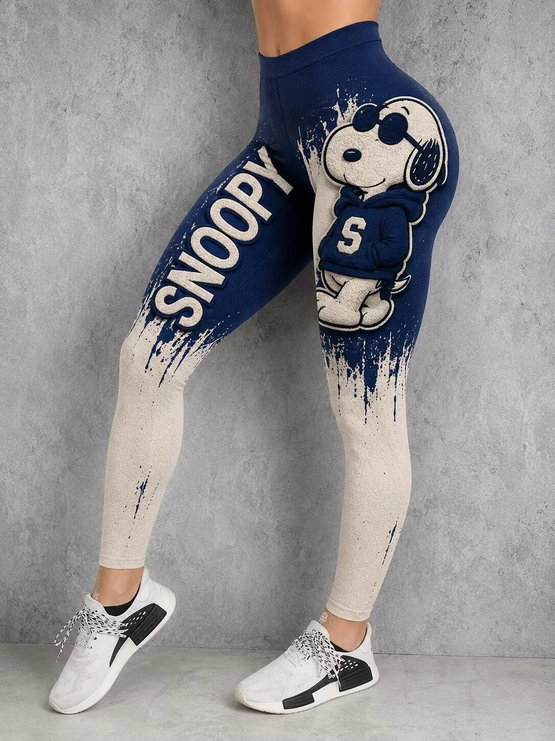 Snoopy Peanuts Cartoon Character Blue and White Splatter Print Women's Leggings