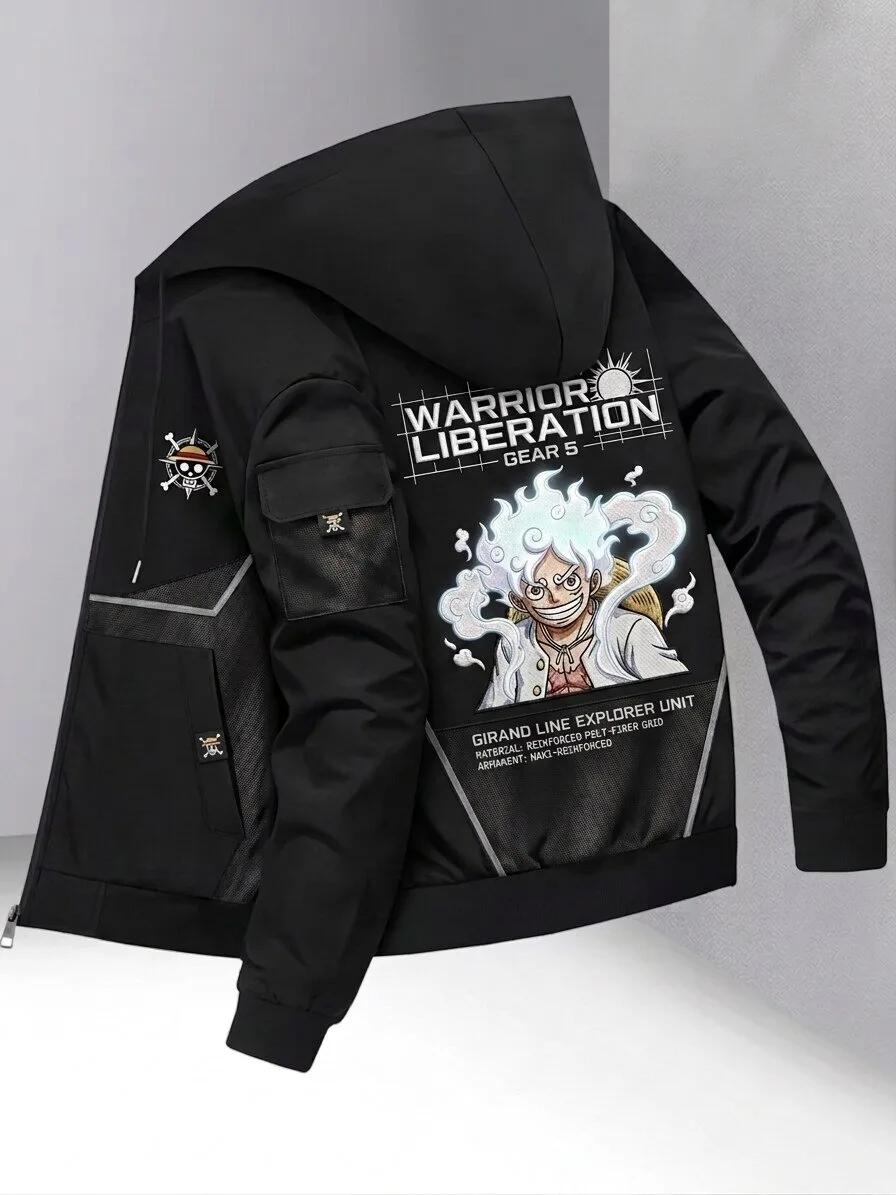 Monkey D Luffy Gear 5 Warrior Liberation Anime Black Hooded Jacket