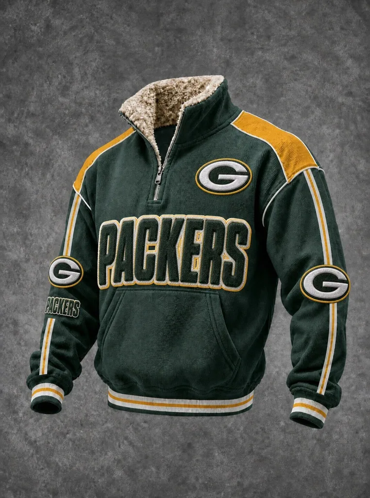 Green Bay Packers Embroidered Quarter-Zip Pullover Sherpa-Lined Jacket 23 Green Bay Packers Embroidered Quarter-Zip Pullover Sherpa-Lined Jacket