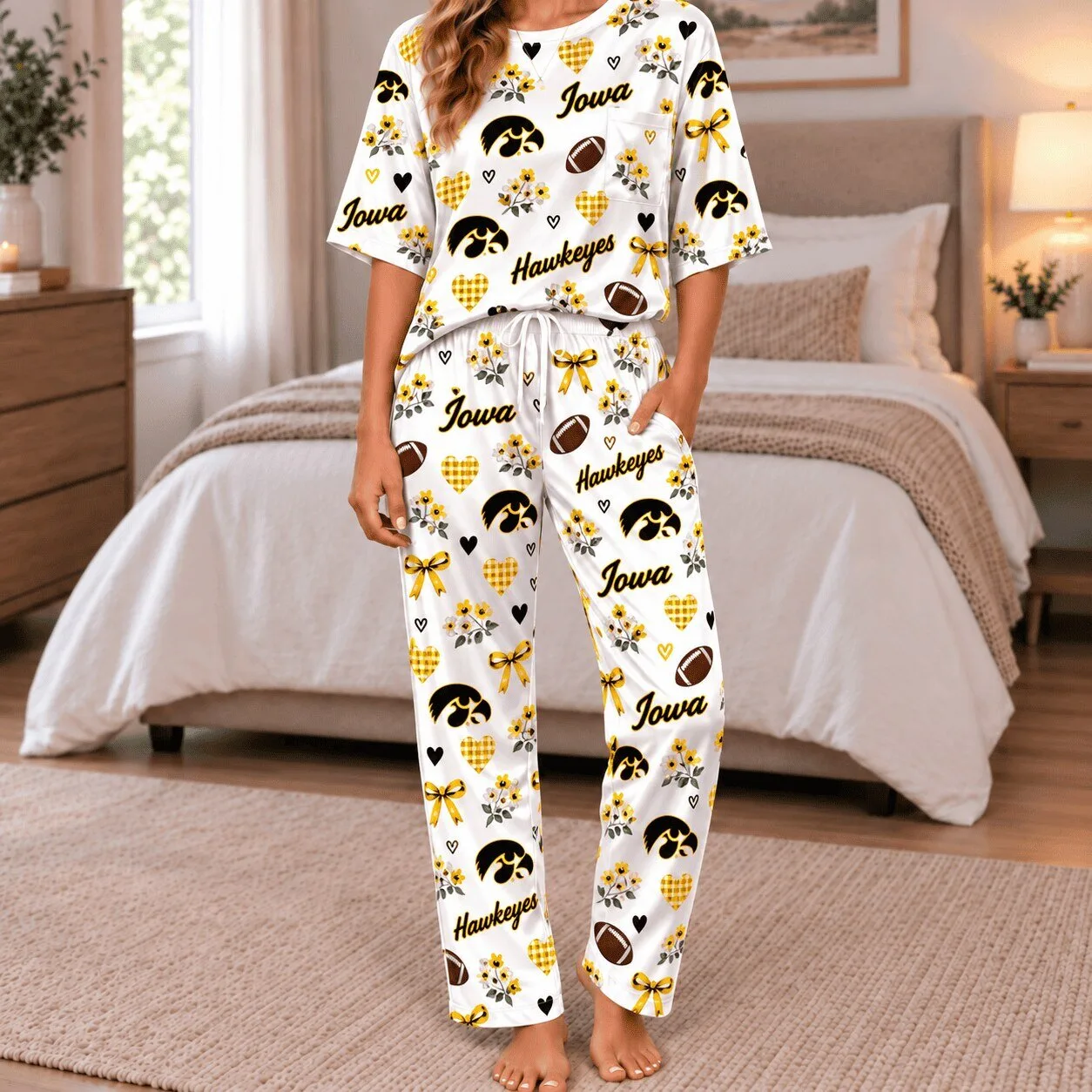 Iowa Hawkeyes Football Team Print Pajamas Set for Women 1 Iowa Hawkeyes Football Team Print Pajamas Set for Women