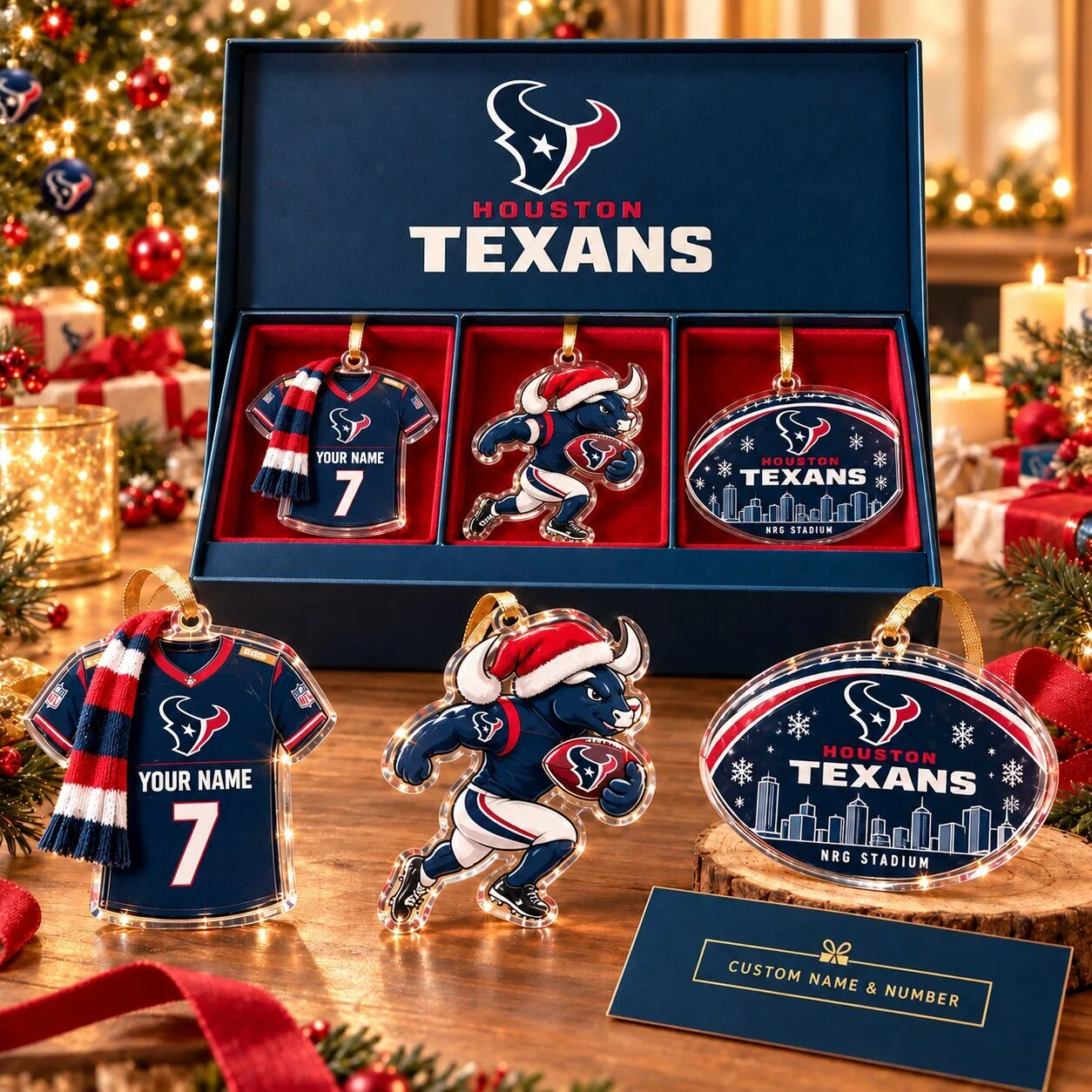 Houston Texans NFL Football Christmas Tree Ornament Set
