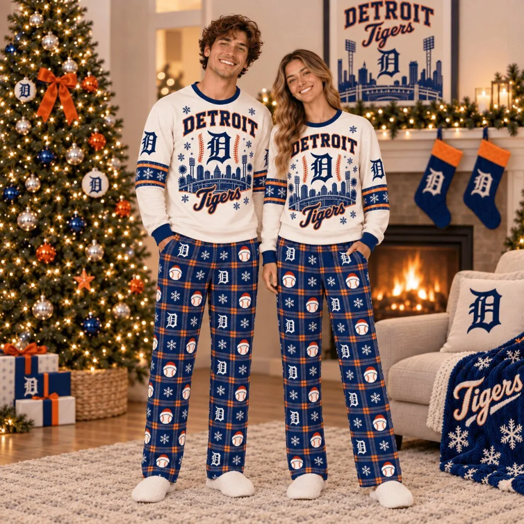 Detroit Tigers Baseball Christmas Holiday Matching Family Pajamas Set Detroit Tigers Baseball Christmas Holiday Matching Family Pajamas Set