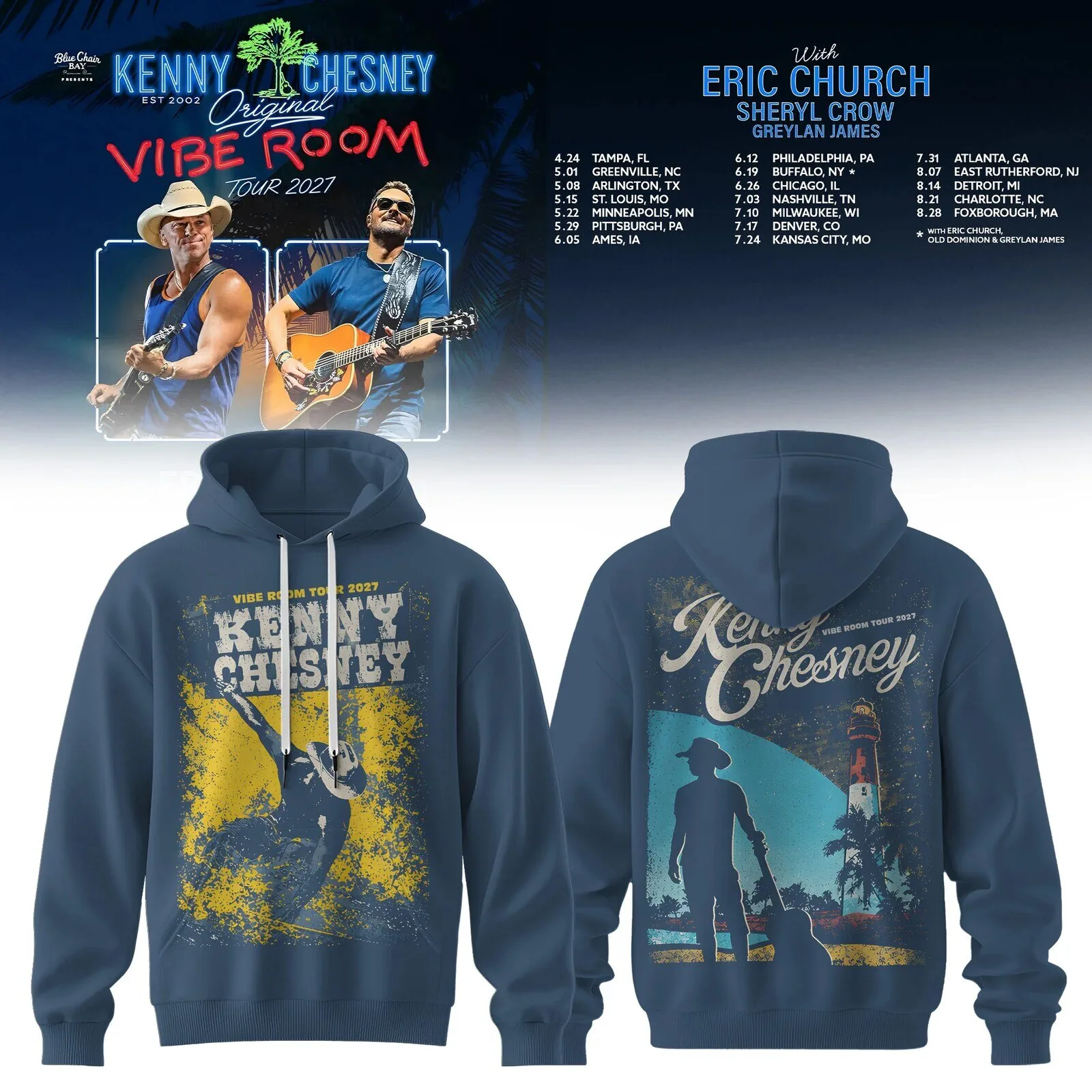 Kenny Chesney Vibe Room Tour 2027 Concert Hoodie, Country Music Fan Apparel