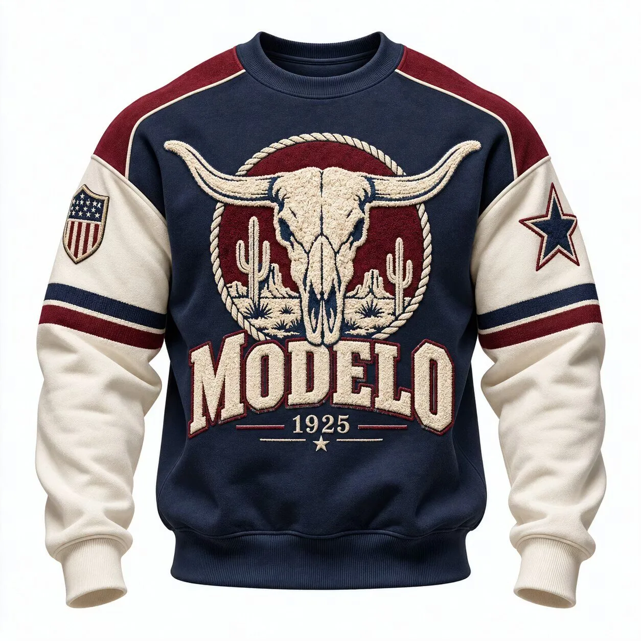 Crewneck Sweatshirt featuring Modelo Beer Longhorn Skull in a Desert Landscape