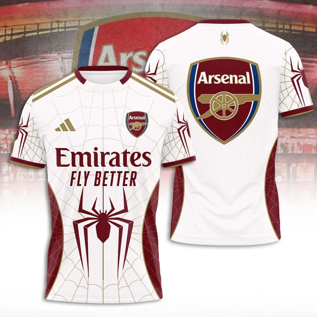 Arsenal Football Club Spider-Man White Gold Red Web Pattern Soccer Jersey