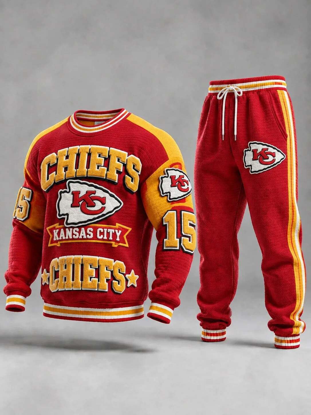 Kansas City Chiefs Football Team Red Textured Sweatshirt and Sweatpants Set