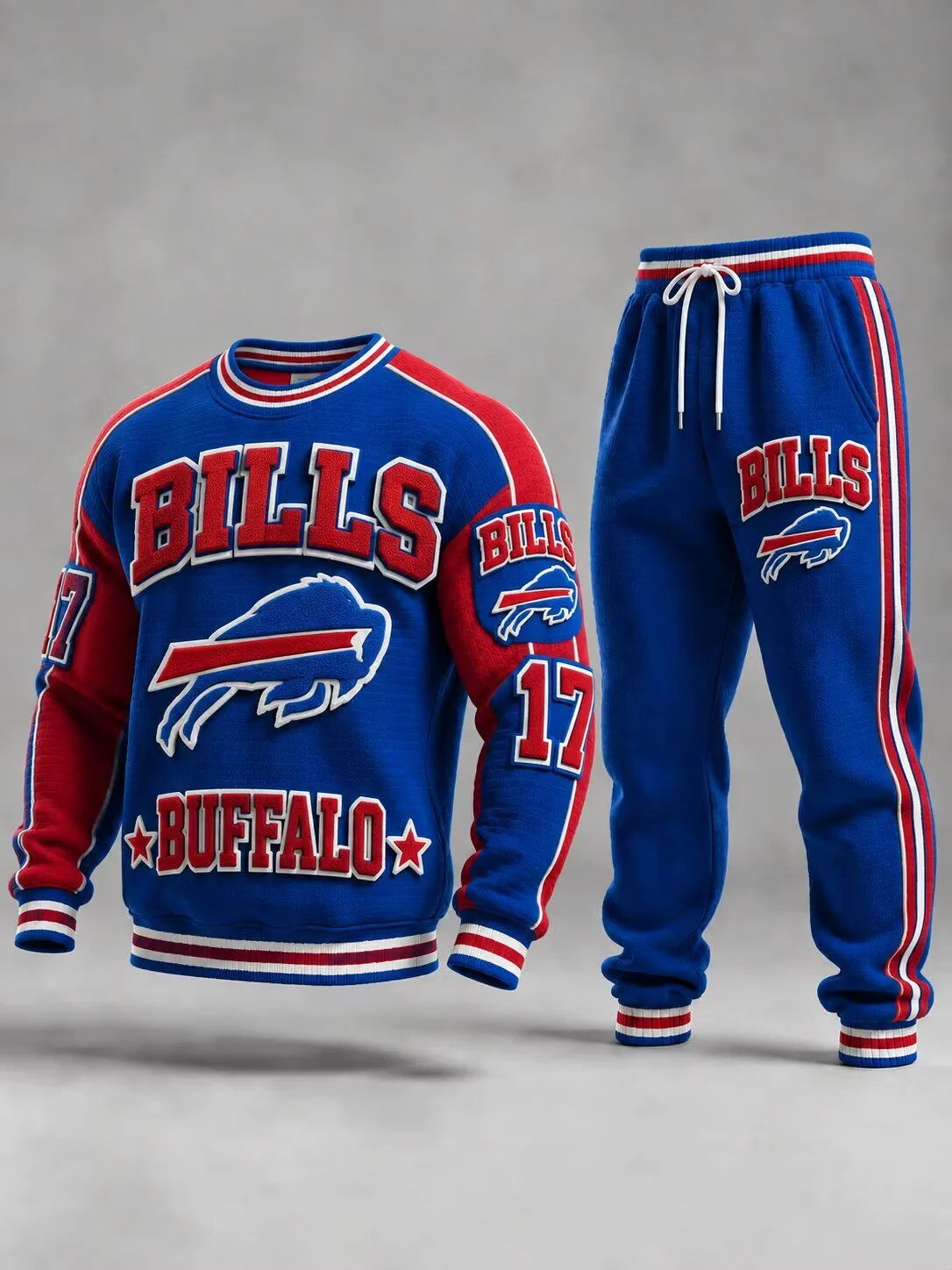Buffalo Bills Football Team Blue and Red Sweatshirt and Sweatpants Tracksuit Set