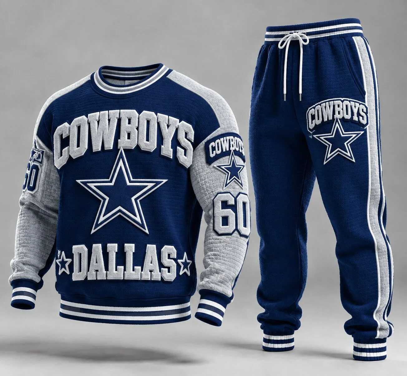Dallas Cowboys Football Team Star Logo Blue and Gray Crewneck Sweatshirt and Pants Set