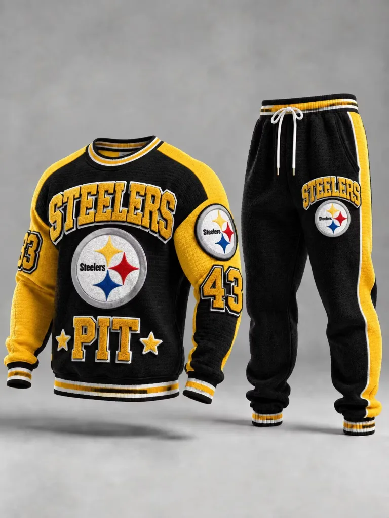 Pittsburgh Steelers Football Team Black and Gold Sweatshirt and Sweatpants Set 25 Pittsburgh Steelers Football Team Black and Gold Sweatshirt and Sweatpants Set