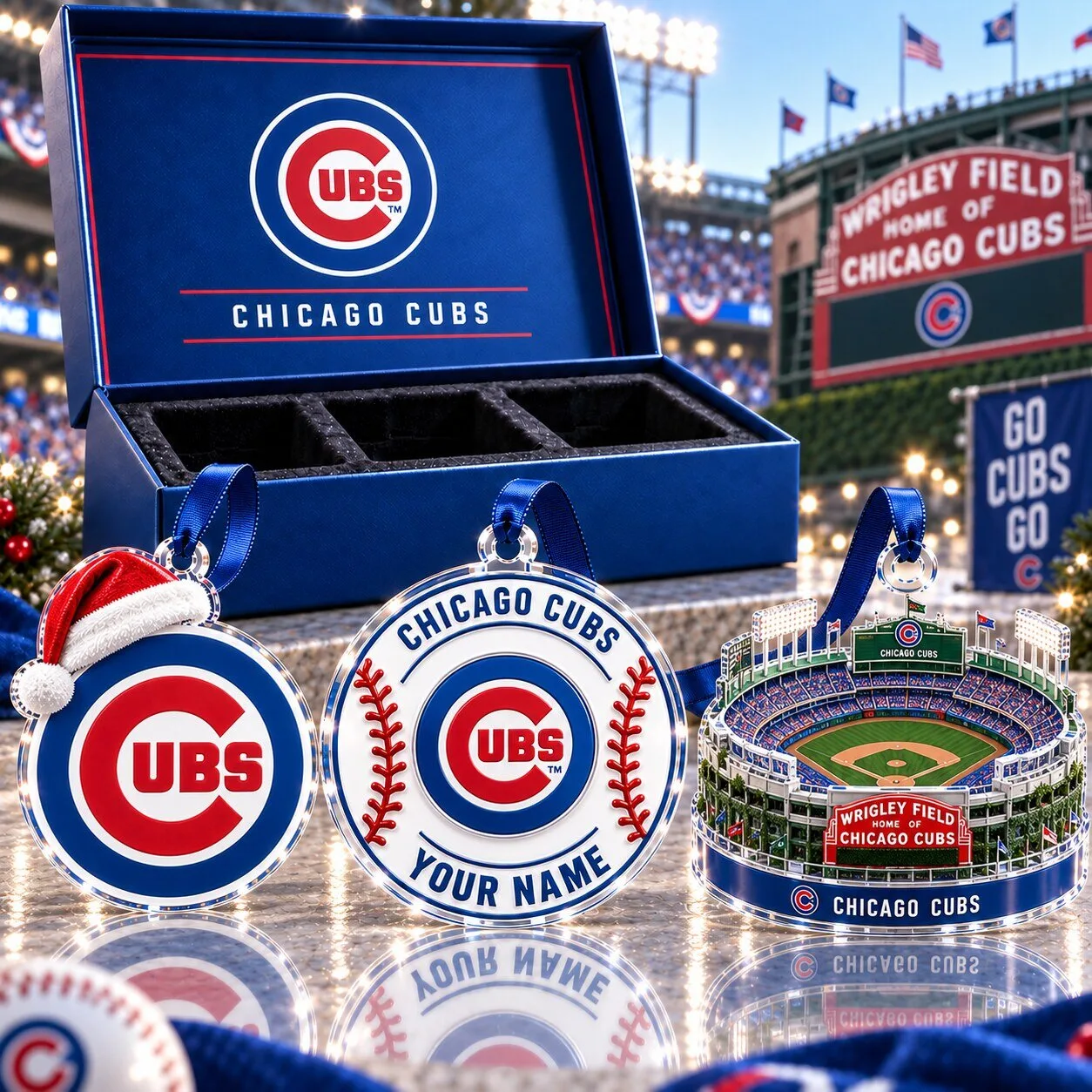 Chicago Cubs MLB Full Set 3 Acrylic Christmas Tree Ornament Custom Name
