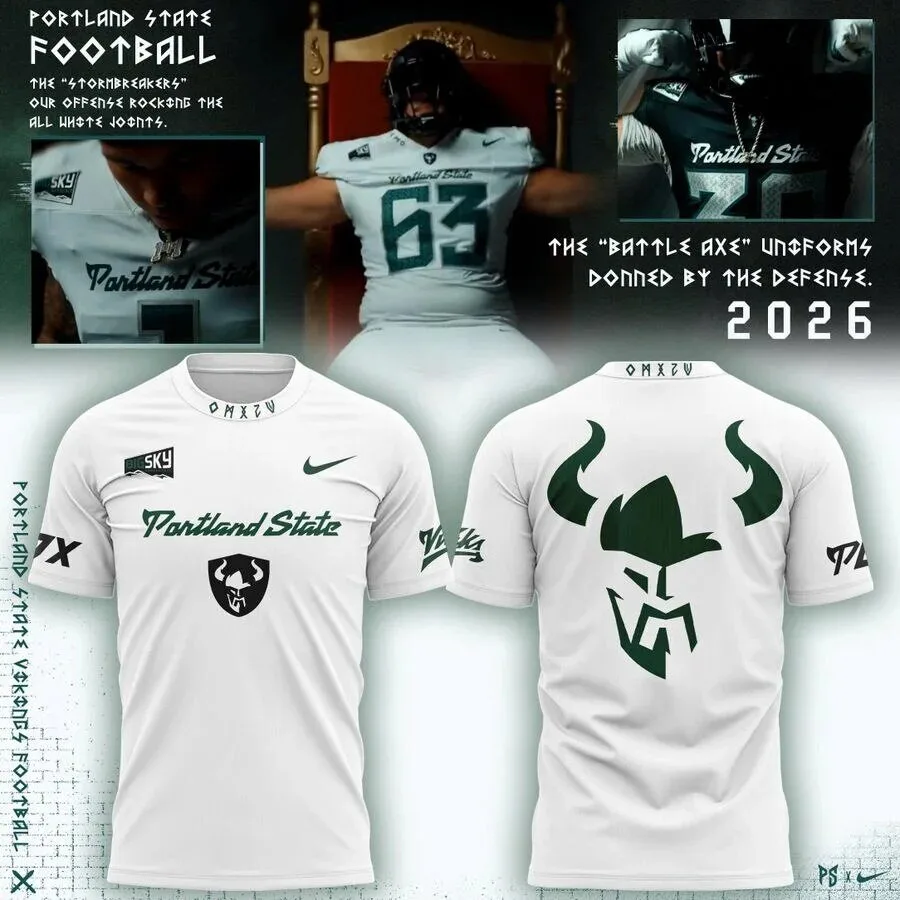 Portland State Vikings Football Battle Axe Special Edition White T-Shirt