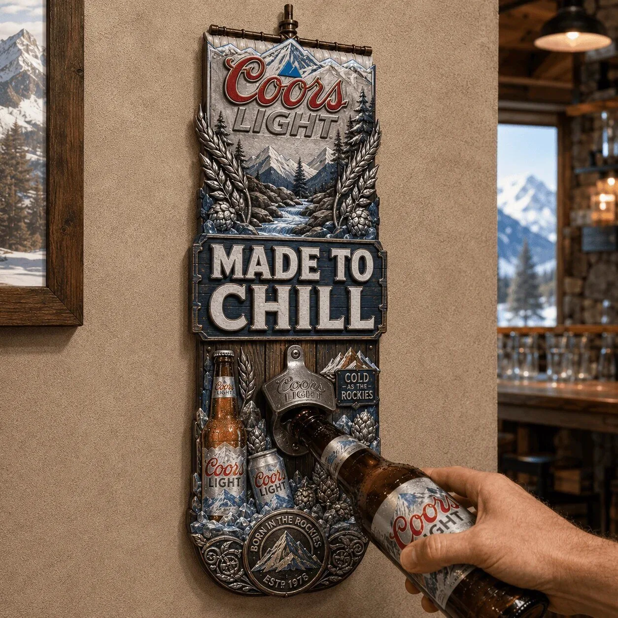 Wall Mounted Bottle Opener for Coors Light - Made to Chill