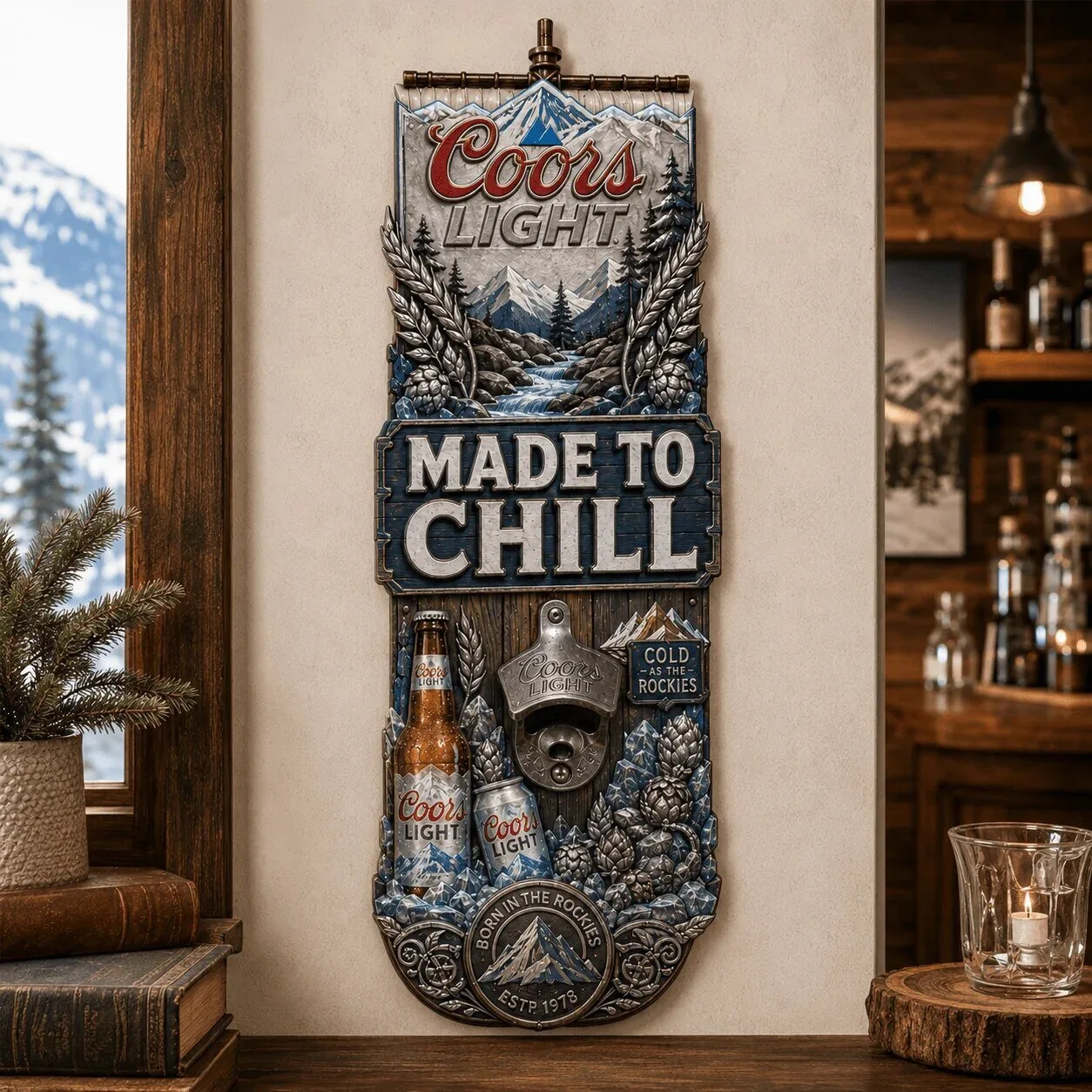 Wall Mounted Bottle Opener for Coors Light - Made to Chill