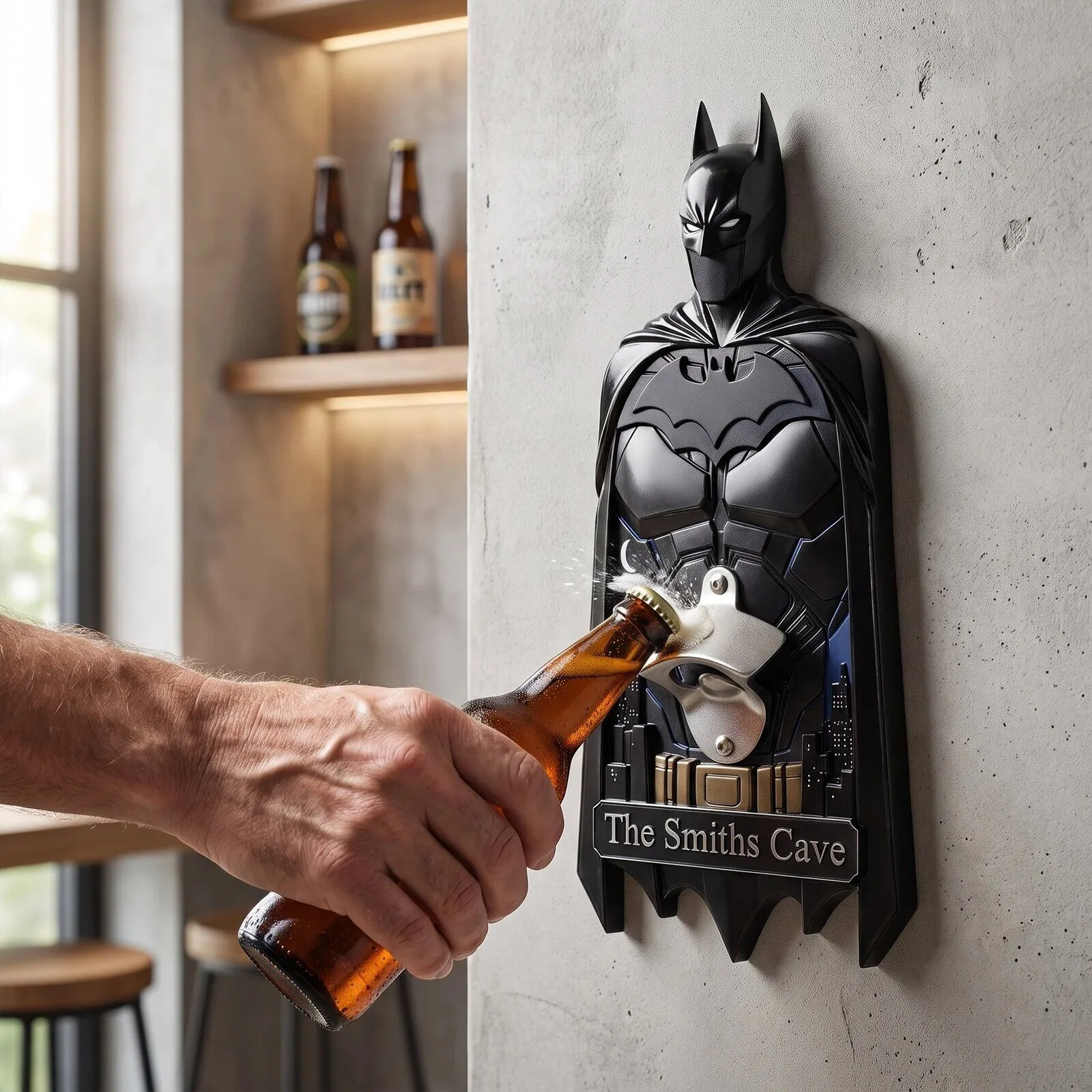 Batman Wall Mounted Bottle Opener with Personalized Batcave Sign 9 Batman Wall Mounted Bottle Opener with Personalized Batcave Sign