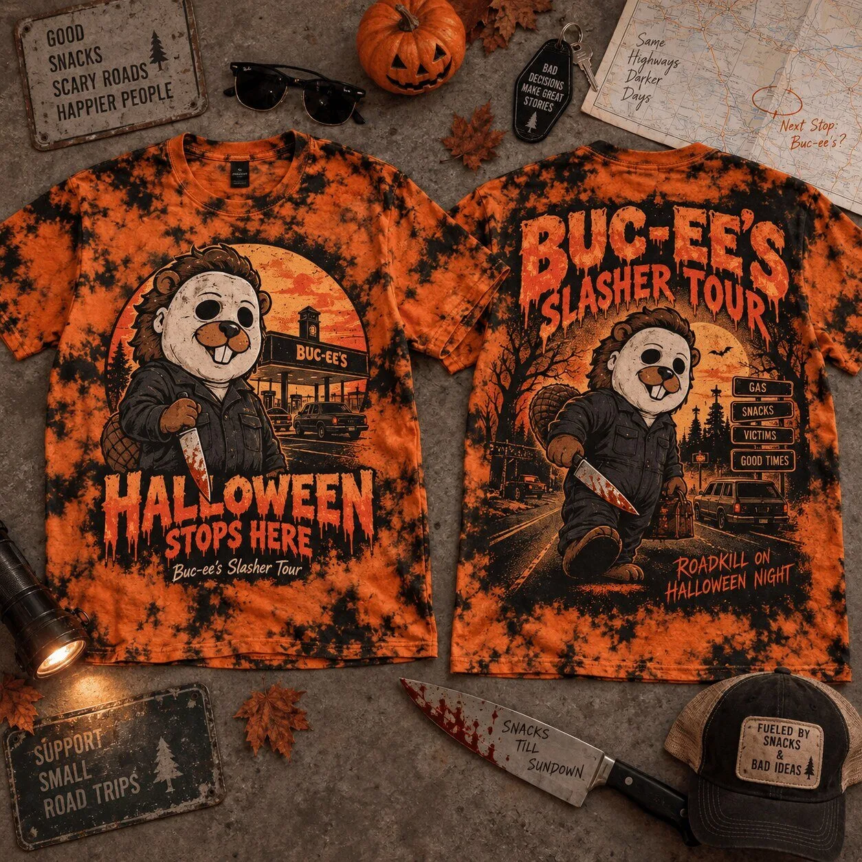 Buc-ee's Halloween Slasher Tour T-Shirt Michael Myers Horror Movie Fan Apparel
