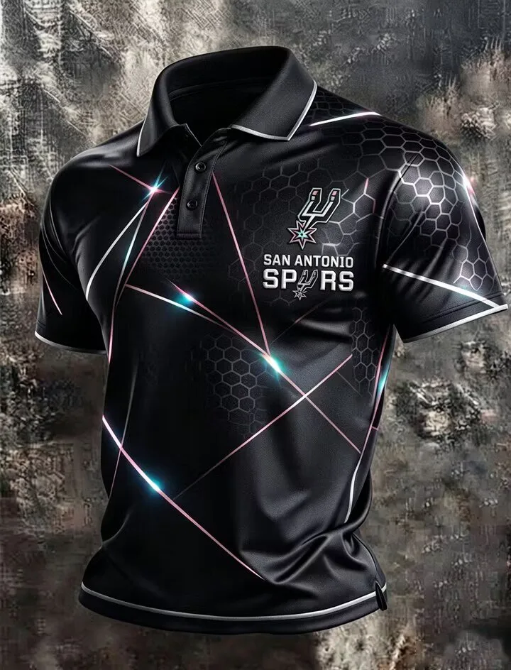 San Antonio Spurs Basketball Team Black Hexagon Pattern Polo Shirt