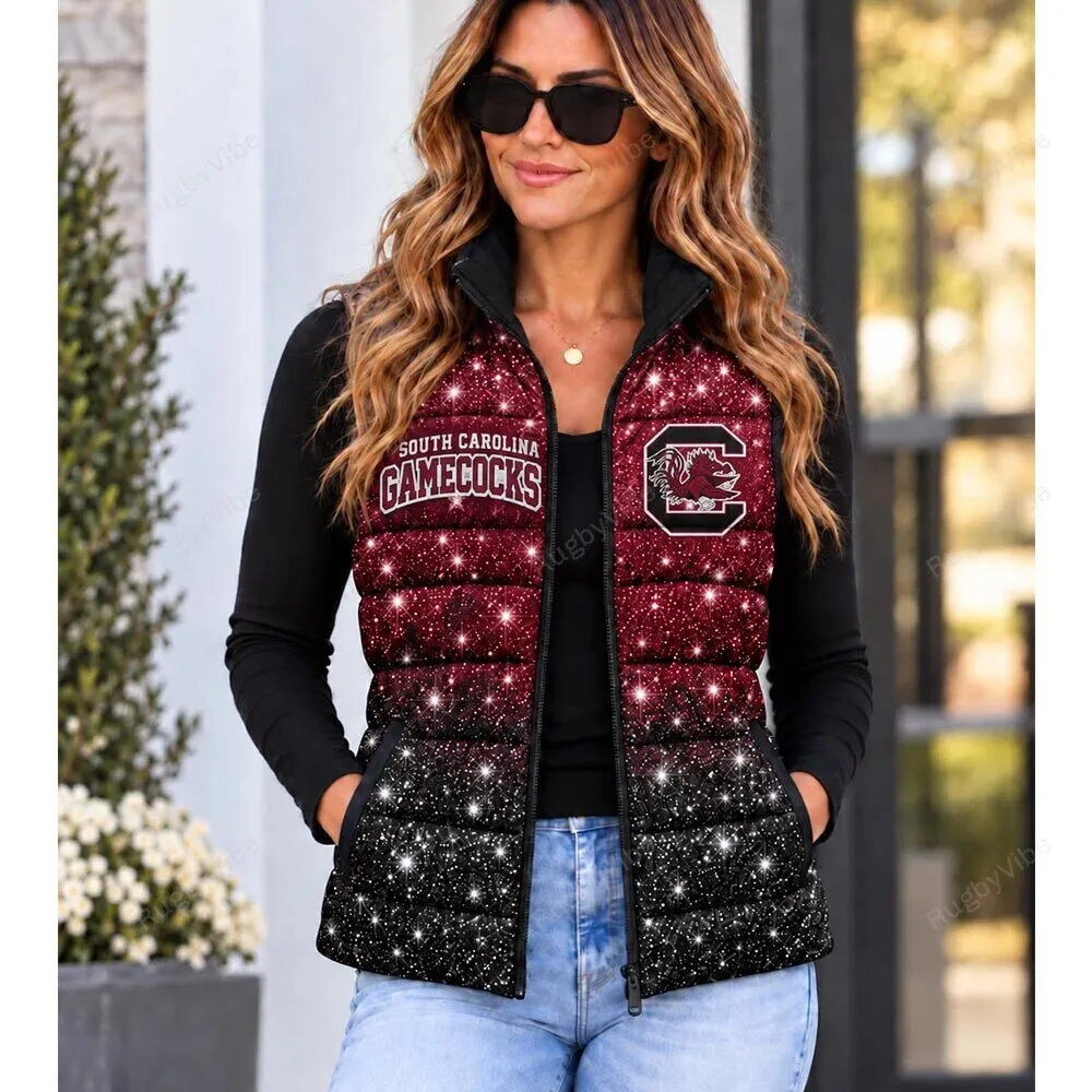 South Carolina Gamecocks Glitter Ombre Sparkle Puffer Vest