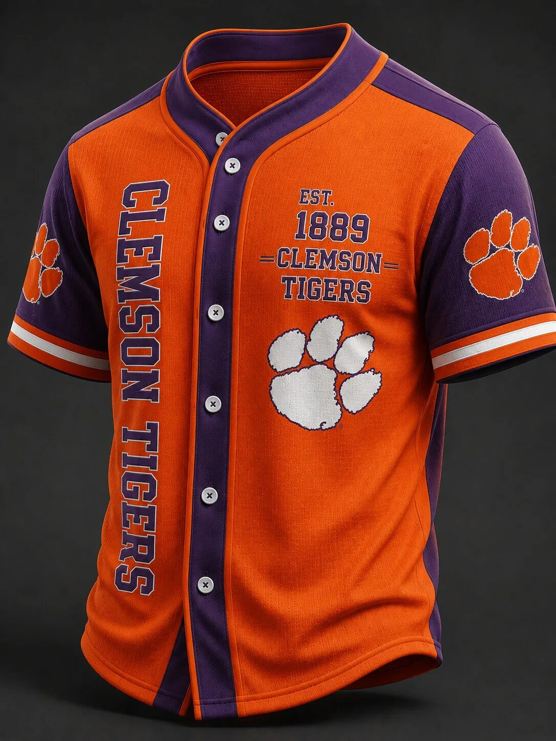 Clemson Tigers Established 1889 Orange and Purple Baseball Jersey
