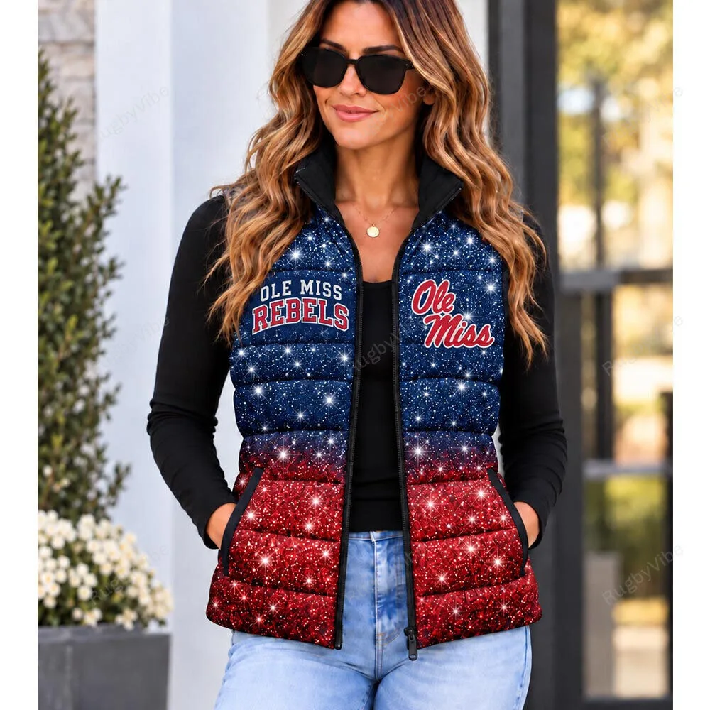 Ole Miss Rebels Glitter Print Red and Blue Puffer Vest