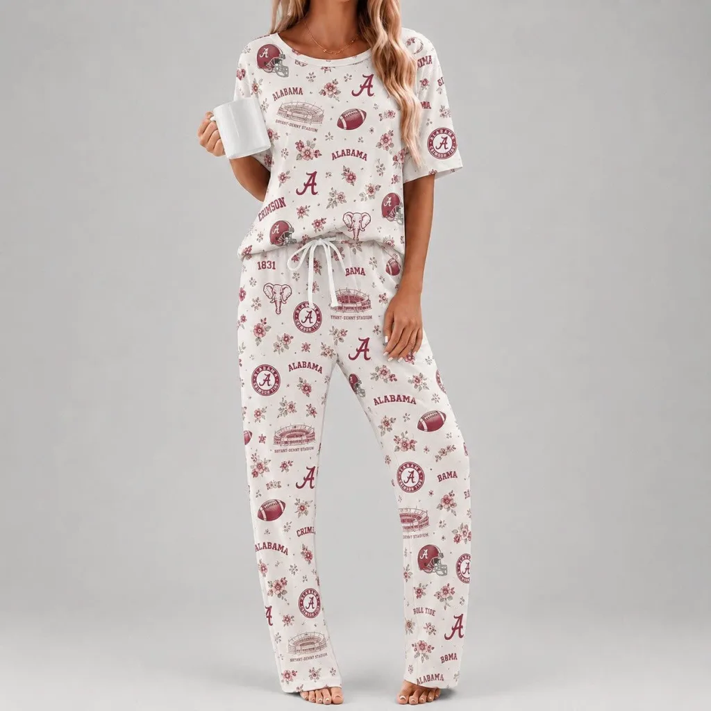 Alabama Crimson Tide Floral Pattern Women's Pajamas Set Alabama Crimson Tide Floral Pattern Women's Pajamas Set