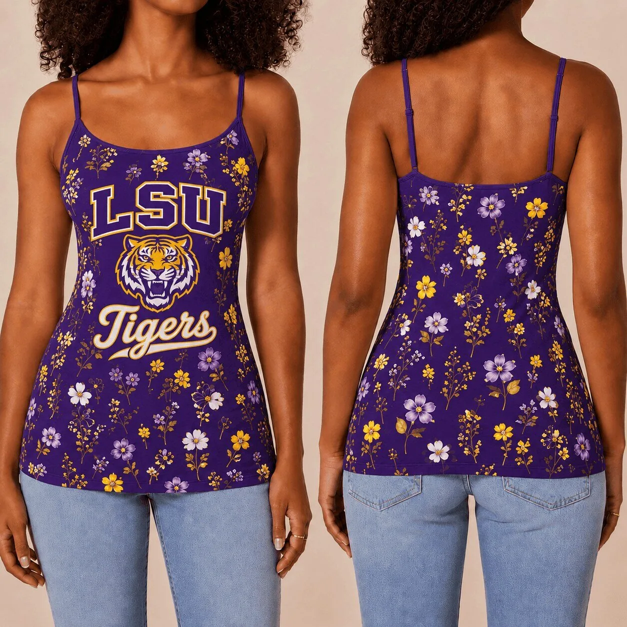 Louisiana State University Tigers Floral Pattern Women's Tank Top 1 Louisiana State University Tigers Floral Pattern Women