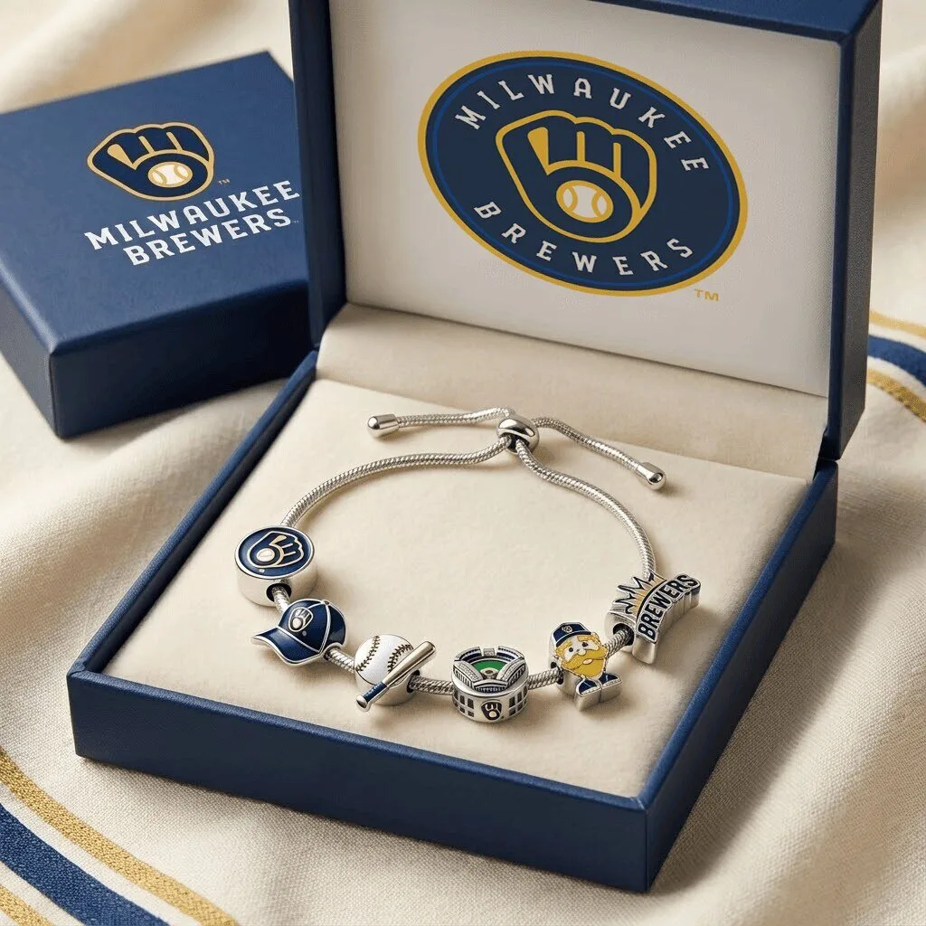 Milwaukee Brewers Baseball Team Adjustable Charm Bracelet