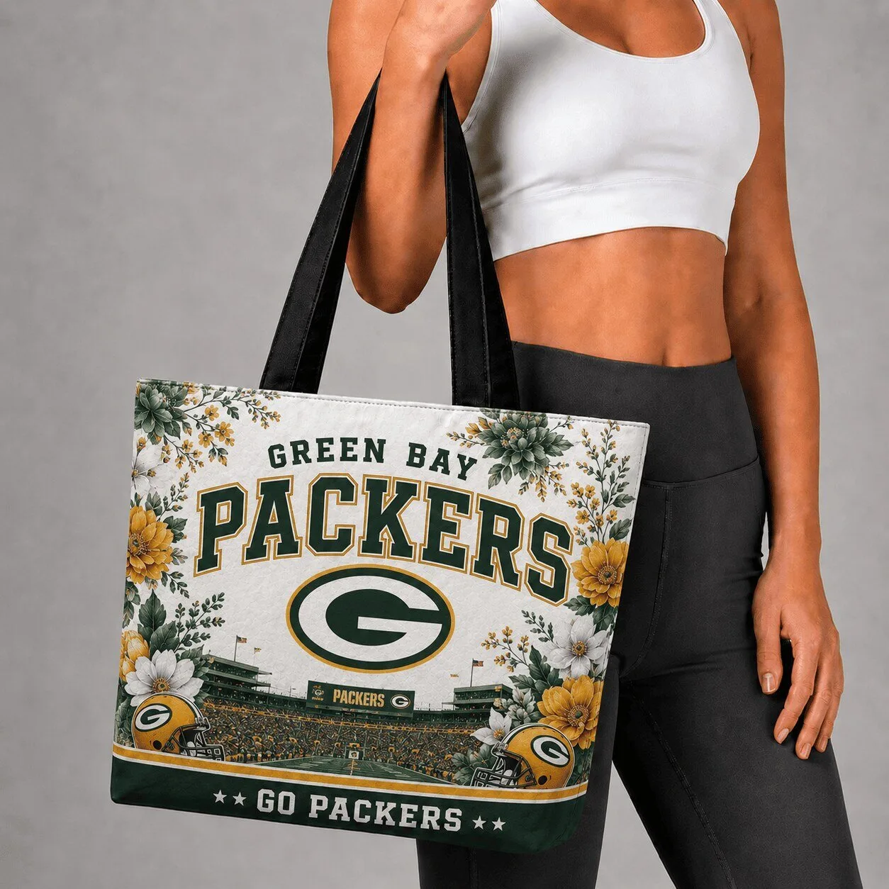 Green Bay Packers Floral Stadium Tote Bag