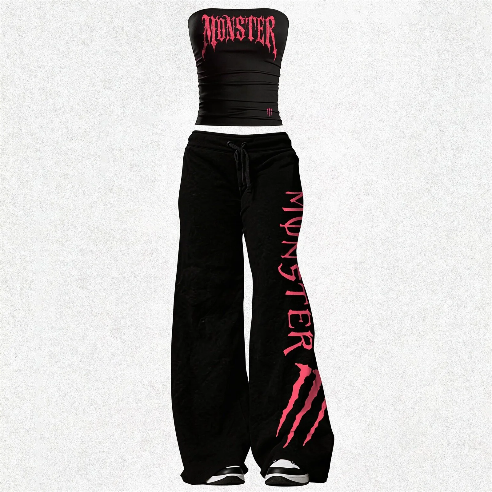 Monster Energy Drink Logo Bandeau Top and Wide Leg Pants Set