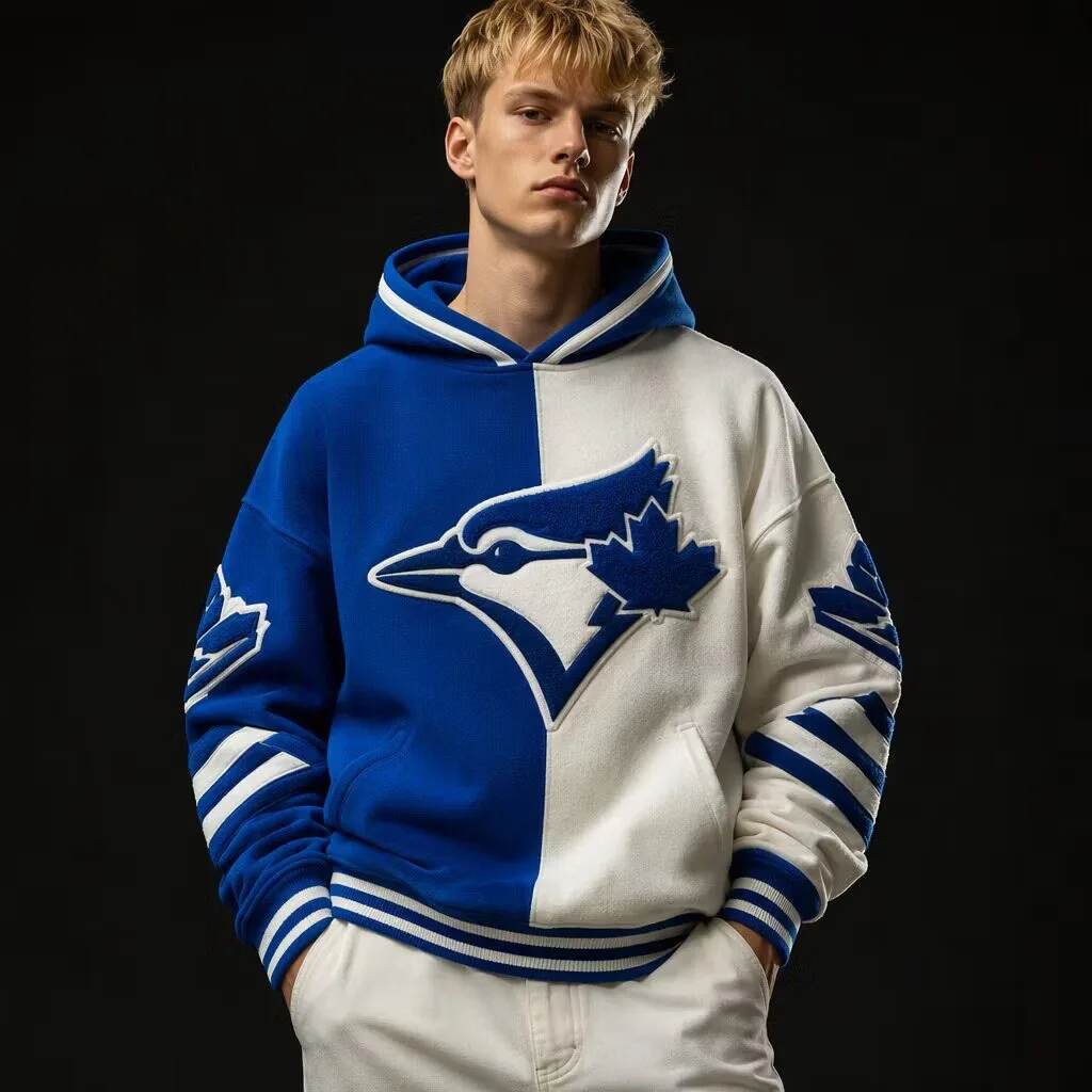 Toronto Blue Jays Split Colorblock Embroidered Fleece Hoodie