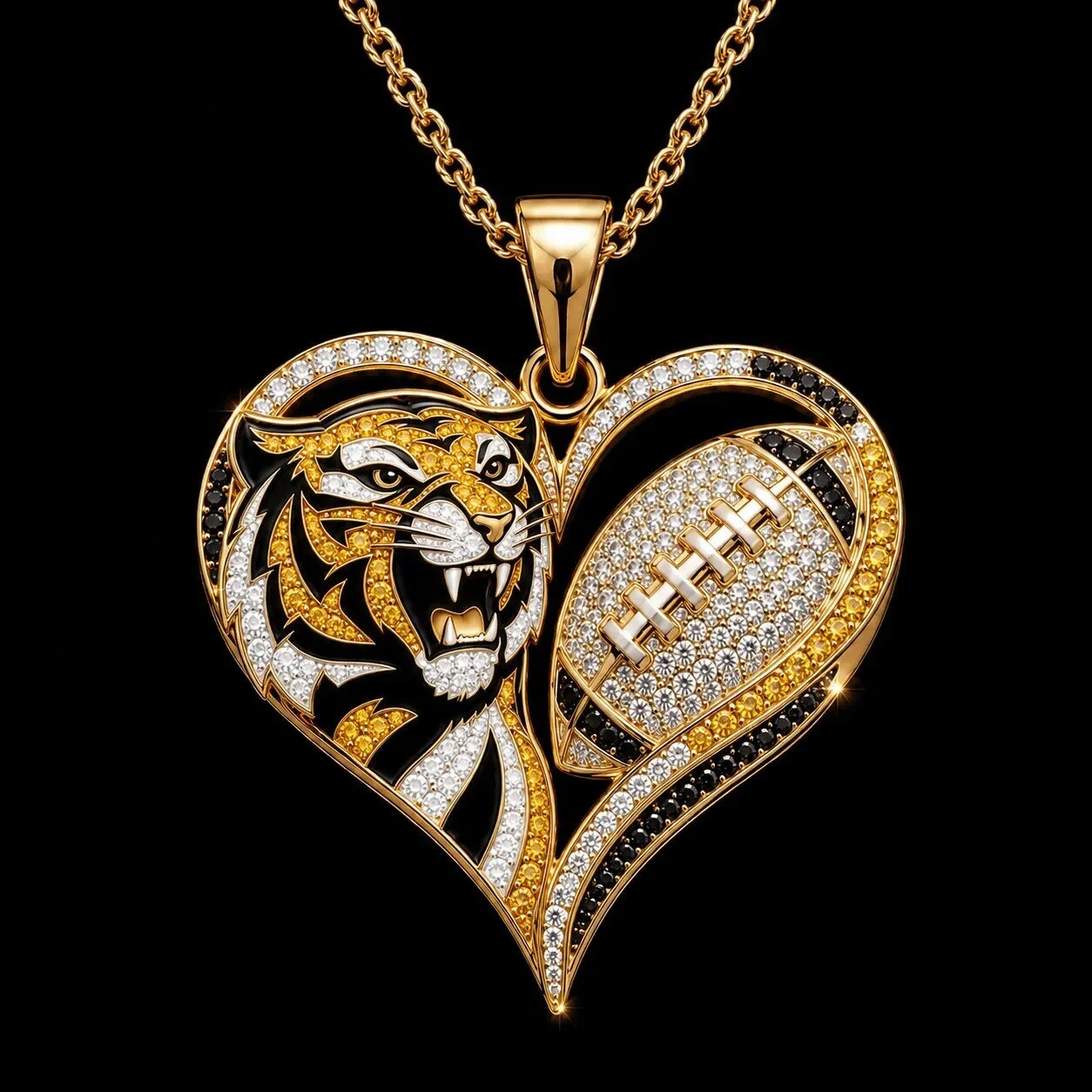AFL Richmond Tigers Heart Pendant Necklace Featuring Diamond Accents for Commemoration