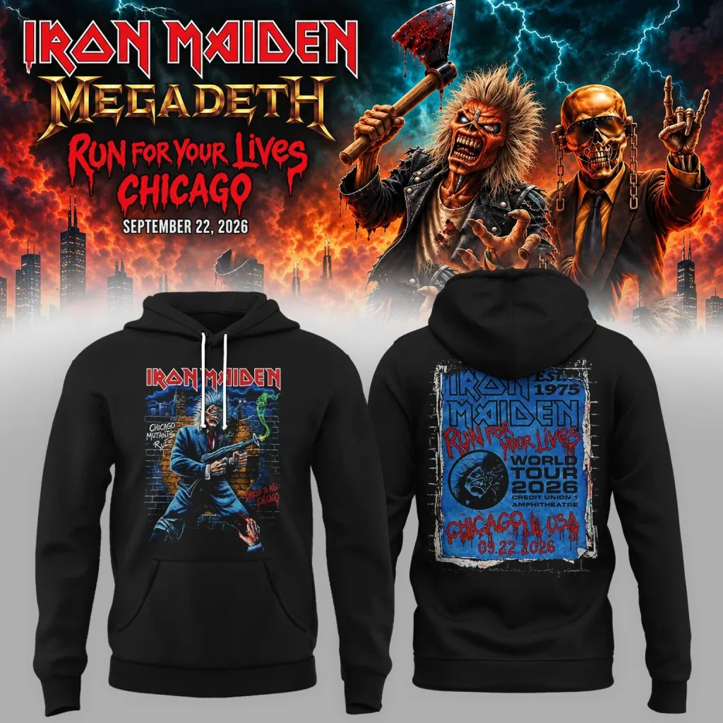 Iron Maiden Megadeth Run For Your Lives World Tour 2026 Chicago Hoodie Iron Maiden Megadeth Run For Your Lives World Tour 2026 Chicago Hoodie