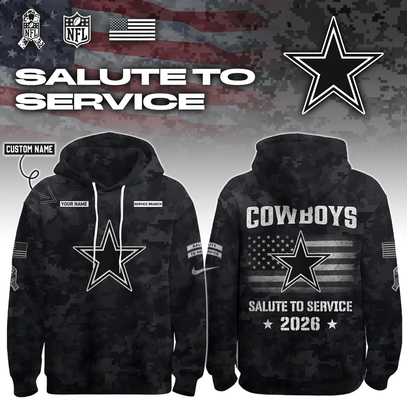 Dallas Cowboys Salute To Service 2026 Custom Name And Branch Hoodie 3 Dallas Cowboys Salute To Service 2026 Custom Name And Branch Hoodie