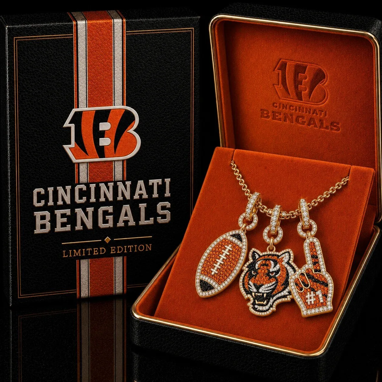 Cincinnati Bengals Football Team Gold Chain with Diamond Pendant Necklace