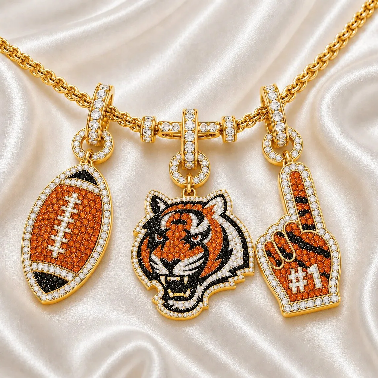 Cincinnati Bengals Football Team Gold Chain with Diamond Pendant Necklace