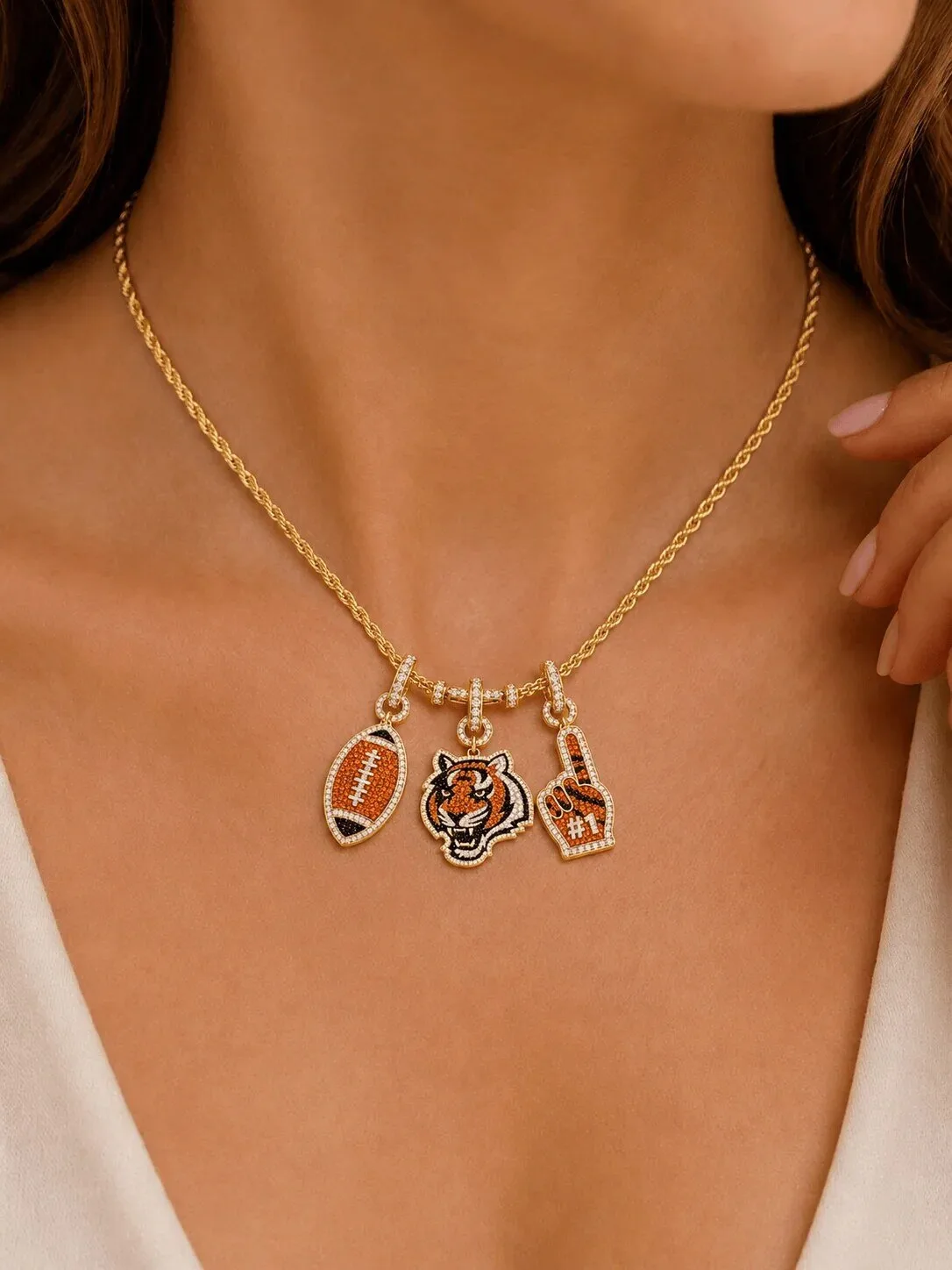 Cincinnati Bengals Football Team Gold Chain with Diamond Pendant Necklace 5 Cincinnati Bengals Football Team Gold Chain with Diamond Pendant Necklace