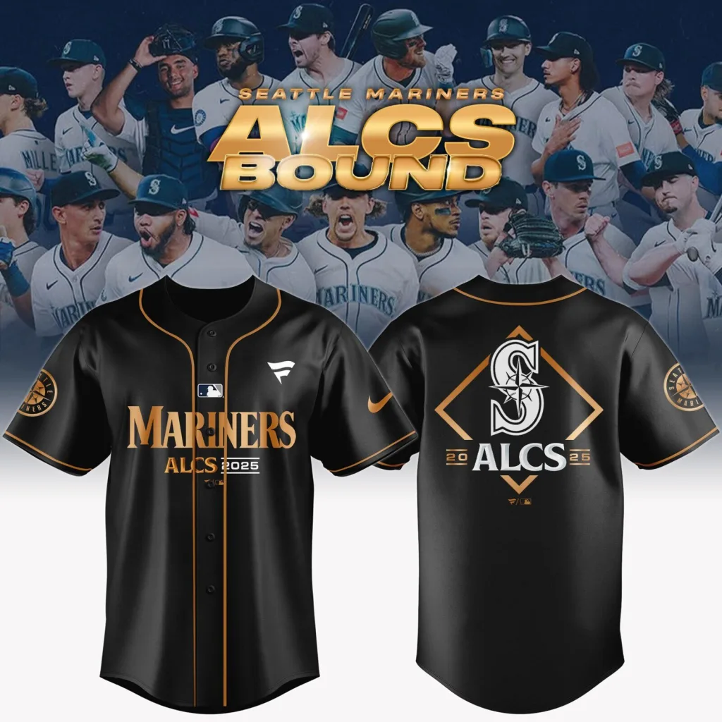 Seattle Mariners Baseball ALCS 2025 Bound Black Gold Fan Jersey Seattle Mariners Baseball ALCS 2025 Bound Black Gold Fan Jersey